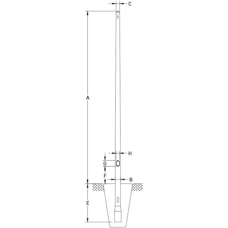 Palo Conico in Alluminio con Coperchio Superiore da 10-40 Piedi, Montaggio Interrato